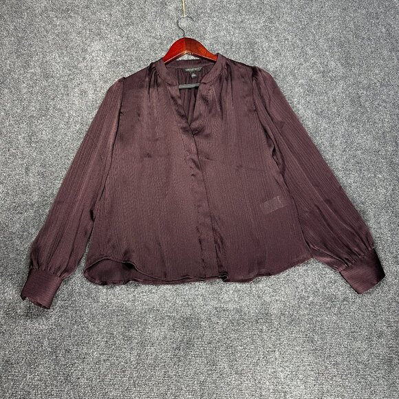 Banana Republic Top Womens XS Blouse Dark Purple Shirred HIdden Buttons NEW - Picture 1 of 9